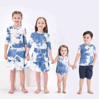Miúdos meninas meninos primavera verão laço tintura flor impressão família fashion roupa bebê crianças moda algodão casual roupas aa220326