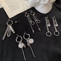 Dangle Kronleuchter Punk Metallic Mehrere verknüpfte Ketten -Tropfen Ohrringe für Frauen Mujer Herz simuliert Perlenmünzenkreuz -Statement Juwelydang