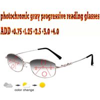 Güneş Gözlüğü Alaşımlı Çerçeve Ultralight Pochromic Progressive Multifocal Okuma Gözlükleri İş Kadınlar + 1.0 +1.5 + 1 +3.5 +4 +4
