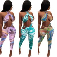 Seksi Bayan Tasarımcı Giyim 2022 Yaz Eşofman Moda Halter Boyun Baskı Sutyen İki Parçalı Pantolon Set