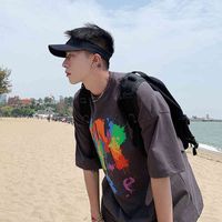 Erkek T-Shirt Graffiti Kısa Kollu T-shirt erkek Bahar Kore Moda Ins Yüksek Sokak Giysileri Ince Marka Eğlence Gevşek Yarı 9x3f
