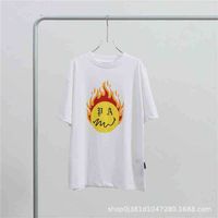 European and American Trend Men t Shirt Plamangels Summer Tide Brand Flame Smiling Face Short Sleeve Loose Round Neck Shirts and Women Ins