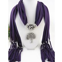 Fashion Trend Women Polyester Tassel pendant Scarf apple tree Shape Alloy Necklace Jewelry Lady Solid colored Scarves Shawl