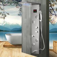 Torayvino Bathroom Shower Faucet Led Panel Column Bathtub Mixer Tap With Hand Temperature Message System Screen Sets252k