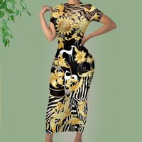 Noisydesigns Women Luxury Evening Dresses Black Greyhound Dog Print Ladies Midi Golden Floral Bodycon Outfits 4XL Dropship 220627
