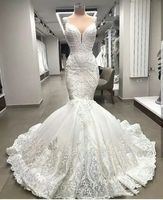 En dator ny !!! High End Unique Lace Mermaid Bröllopsklänningar Appliques Dubai 2022 Beaded Bridal Gowns Custom Made Robe de Marie