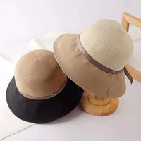 Wide Brim Hats Straw Hat Splicing Fisherman's Women's Summer Sun Protection Fine Grass Woven Big Eaves Travel Foreign French TideWid