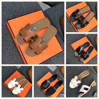 مصمم H Slippers Leather Box Oran مع نساء فاخرات حقيقية 2022 أحذية مسطحة للسيدات صندل الحفلات الزفاف أحذية الحذاء 35-42 Kqokx