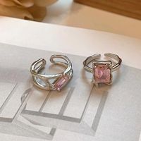 Korean Elegant Cute Pink Square Zircon Ring For Women Girls Fashion Metal Butterfly Finger Rings Jewelry