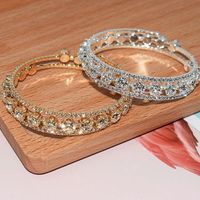 Bangle Crystal Rhinestone Stretch Gemstone Beaded Adjustable Gold Plated Bracelet Women BridalBangle