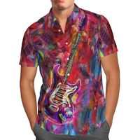 Erkekler Casual Gömlek Gitar Baskı Kısa Kollu Erkekler Için Gevşek Hırka Düğme Gömlek Artı Boyutu Hawaii tarzı Yaz 2022 Havalandırmalı Gömlek-28