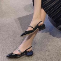 Moda-Bahar 2022 Yeni Rhinestone Kalın Topuk Kalın Tabanlı Mary Jane Ayakkabı kadın Düz Düğme Baotou Sandalet Peri Ayakkabı