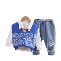 NUEVA primavera otoñal baby boys ropa niños chaleco de moda pantalones 3pcs/sets niños pequeños de algodón casual de algodón para niños