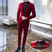 Elegant Wine Red Suits Mens Velvet Luxury Suits For Mens Groom Wedding Velour Suits Gentlemen Dress 2 pcs Flannel Green Burgundy 2342L