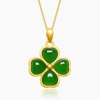 Lockets Classical Clover Green Jade Gemstones 18k Gold Color Pendant Necklaces For Women Choker Chain Jewelry Bijoux Bague Birthday Gift