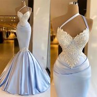 2022 Long Sleeveless Sexy lace Mermaid prom dresses halter backless evening gowns plus size pageant dress C051655