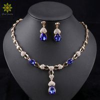 New Arrival African Wedding Jewelry Set Gold Plated Women Dress Accessories Blue Crystal Necklace Earrings Sets246a