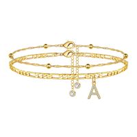 2st/set 14k Real Gold Plated Anklet Set for Women Beach Jewelry Hexagon Initial Alphabet Letter A-Z "Clear Summer