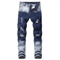 Men's Jeans Stretch Hole Gradient Vintage Cool Trousers For Guys 2022 Summer Europe America Style Plus Size Ripped Men1