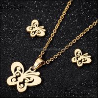 Earrings Necklace Jewelry Sets Butterfly Necklaces Gold Stainless Steel Set Cute Animal Stud Earings For Women Best Friend Gift Drop Deliv