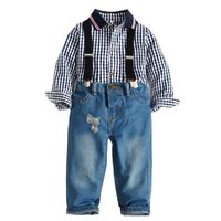 Giyim Setleri Çocuk Erkek Giysileri Set Sonbahar Bahar Uzun Kollu Ekose Gömlek + JUnFencers Kot Çocuk Moda Rahat 2 adet Kıyafetler