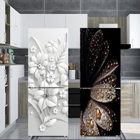 Réfrigérateur à fleurs blanches Autocollant décoratif auto-adhésif étanche de cuisine décoration papier peint frigo couvercle de porte murale de l'autocollant 220628