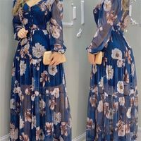 Kadınlar Summer Mavi Baskılı Şifon Elbisesi 220526