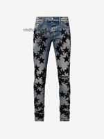 Fashion Designer Mens Jeans 2022 Amirss Style Black Blue Star Leather Knife Cutting and Washing Water Hole Breaking Tide Brand High Street Small Leg Men