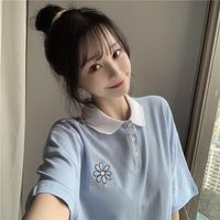 Women's T-Shirt T-shirts Women Summer Patchwork Japan Style Kawaii Students Preppy Cute Lovely Clothes Harajuku Female Embroidery All-matchW