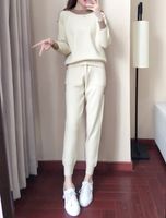 Tasarımcı Kadın Yün ve Kaşmir Desen Örme Sıcak Suit O-Boyun Kazak + Pantolon Eşofman Iki Parçalı Set Kadın Spor Suits