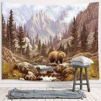 Tapestries Wild Animal Bear Wall Hanging Mountain Forest Aesthetic Oil Painting For Bedroom Beach Blanket Home DecorTapestries