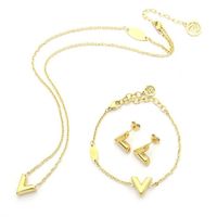 High Quality Extravagant 316L Stainless Steel Jews letter v pendant chain necklace Gold silver rose Plated jewelry set simple earr2567