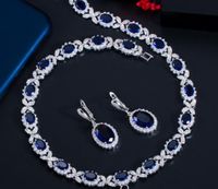 Fashion bride Sapphire Earrings Necklace Set chain zircon jewelry dinner wedding dress