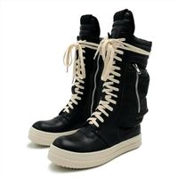 Moda erkekler tasarımcı boot orijinal deri dişi diz yüksek botlar siyah erkek kadın tıknaz bot