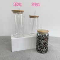 12oz 16oz xícaras de vidro transparente claro copos fortes com tampa de plástico de palha PP para leite e água B3