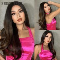 Pelucas sintéticas Henry Margu Long Wavy Hair negro con flequillo Marrón Marrón Resistente al calor Cosplay Daily Peluca para las mujeres