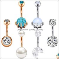 Button Rings Stainless Steel 14G Belly Ring Opal Pearl Marble Hypoallergenic Navel Piercings Jewelry For Women Girls 10Mm Drop Delivery 2021