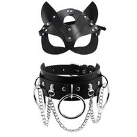 Toys sexy pour couples Pu Leather Mask Femmes Cosplay Cat BDSM Fetish Halloween Masques noirs avec collier sexy accessoires érotiques
