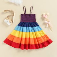 Vestidos de niñas para bebés Vestidos sin mangas con color arcoíris Correa de hombro ajustable Estilo casual ropa de verano