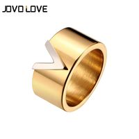 Fashion V Shape Rings de aço inoxidável para mulheres Presente de casamento Alta cor de ouro polido Rings Tamanho feminino 6 a 10286W