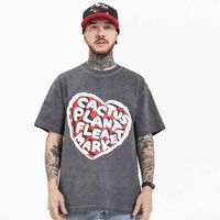 Мужские футболки графики T Рубашки Harajuku Футболка мужчина хип-хоп уличная одежда любовь печати для печати 100% хлопковые ретро-мыть