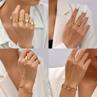 Pendant Charm Bracelet Link Connected Gold Metal Wide Finger Ring Bracelets for Women Link Hand Harness Jewelry 125 D3
