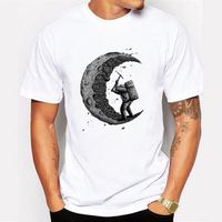 summer fashion digging the moon design t shirt mens high quality custom printed tops hipster tees271M