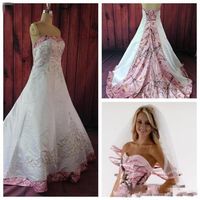 2022 Modest Pink Camo Embroidery Wedding Bridal gown Dresses A line Sweetheart Lace up Back Court Train Sequins Wedding Gowns1658