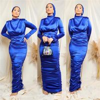 Ethnische Kleidung Plissee Satin Kaftan Muslim Kleid Elegante reine Farbe Lange Islamische Abayas Frauen Modest Verschleiß Eid Roben WY005287F