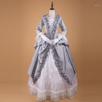 Casual Dresses Victorian Gothic Georgian Women Vintage Lace Grå Vit Klänning Halloween Masquerade Ball Gown Party Custom Made