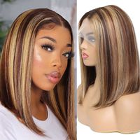 Highlights Color Human Hair Wigs Ombre Brown Short Bob Wig F...