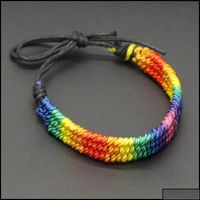 Bracelets de charme bijoux kimter lesbien valentines cadeaux drapeau lgbt tresse ￠ la main arc-en-ciel bracelet gay gay amour d￩licat de l'amiti￩ Drop de