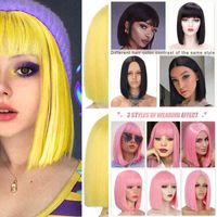Hair Synthetic Wigs Cosplay Aisi Hair Synthetic Short Bob Wig with Bangs for Women Wigs Black Pink Purple Cosplay Party Daily Shoulder Length