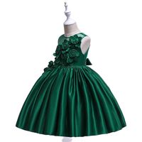 Vestido de flor de flor verde Ribbon verde Crew e pescoço vestidos de baile de malha de malha para crianças vestidos de comunhão para natal2716
